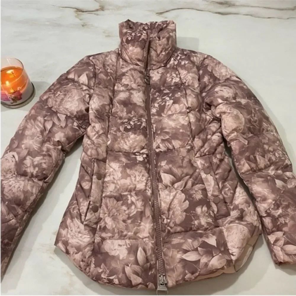 Athleta Downtown Printed Jacket in Antoinette Floral Pink Down Coat